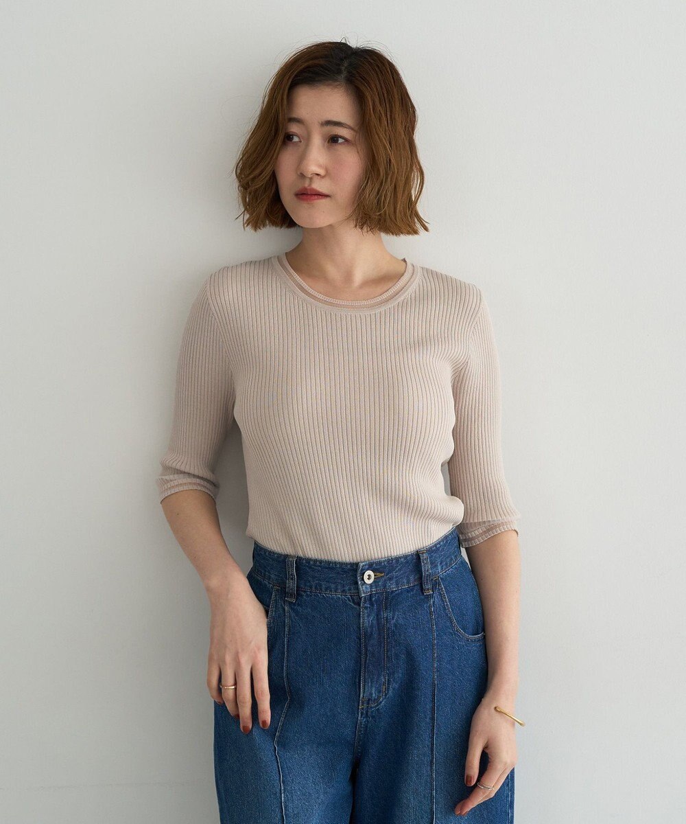 YECCA VECCA シアーMIX5分袖ニット 