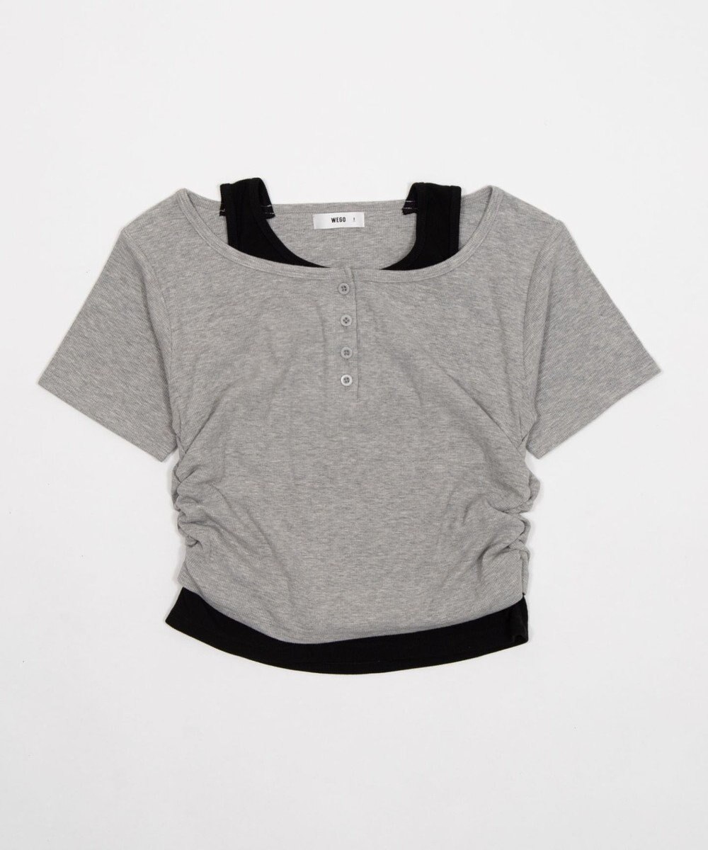 WEGO レイヤードキーネック半袖T 