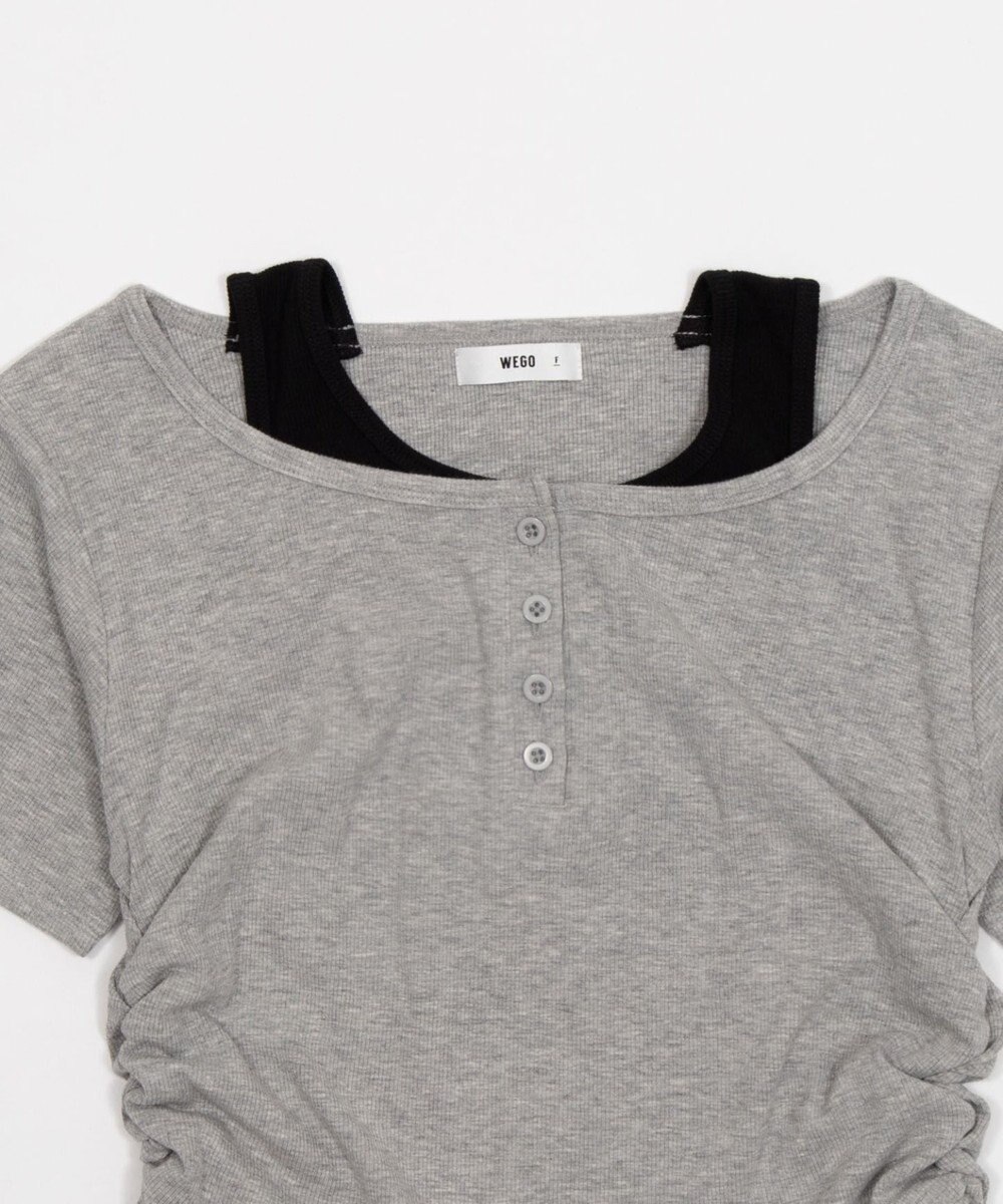 WEGO レイヤードキーネック半袖T 