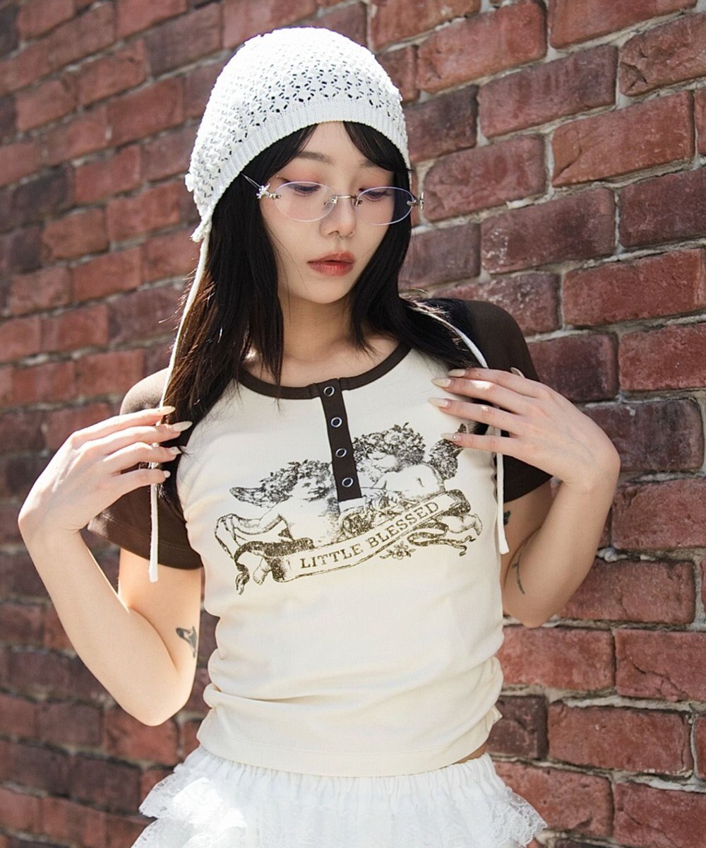 WEGO グラフィックラグランヘンリーネックT 