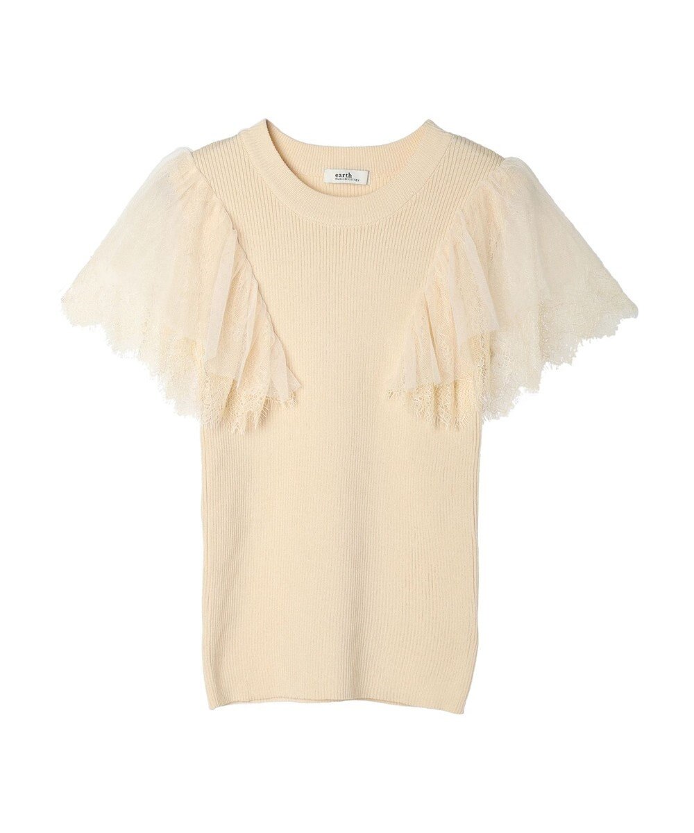 earth music&ecology 袖レースリブニットプルオーバー 