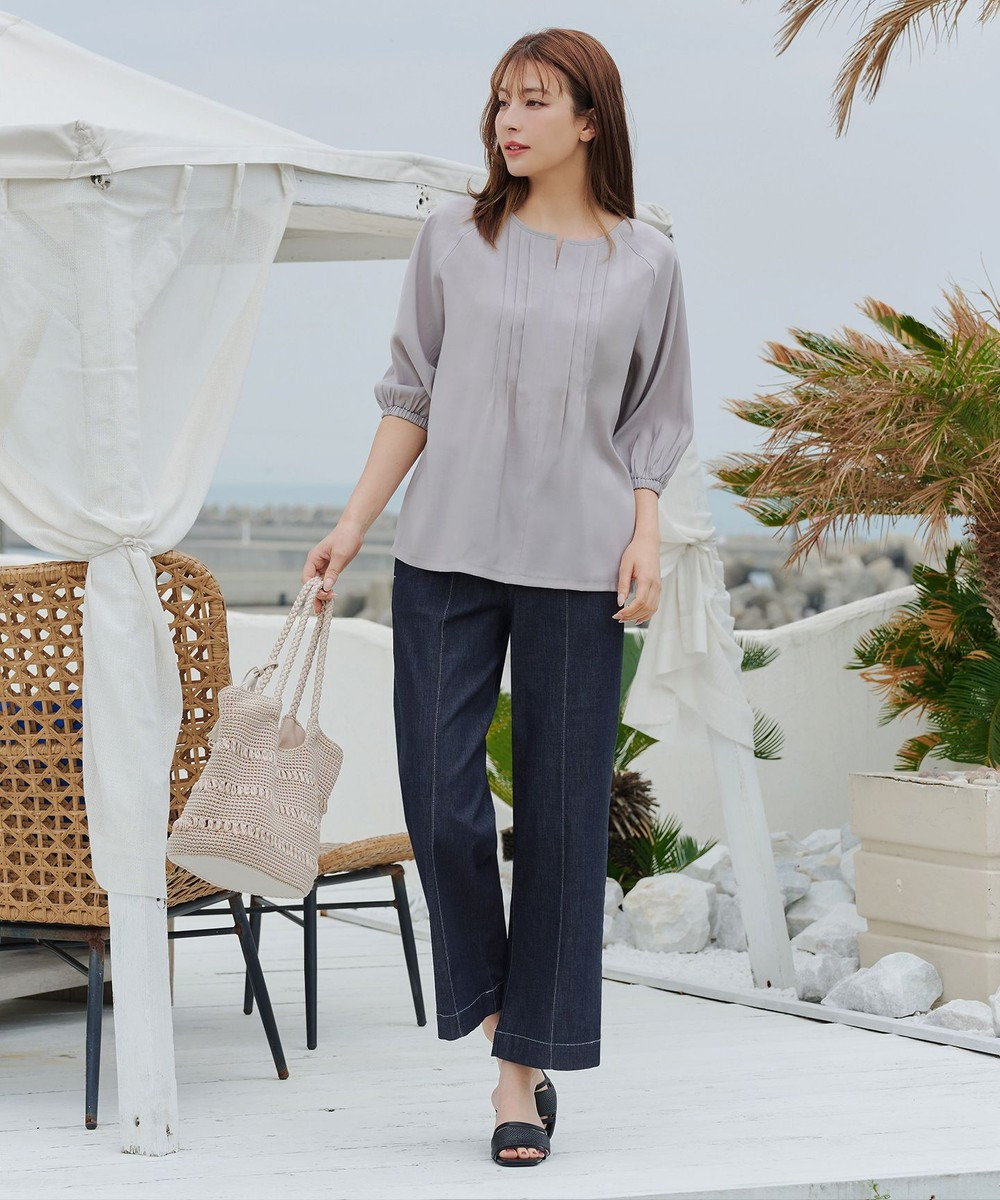 Tiaclasse 【おのののかさん着用】TCデニム切替ワイドストレートパンツ 