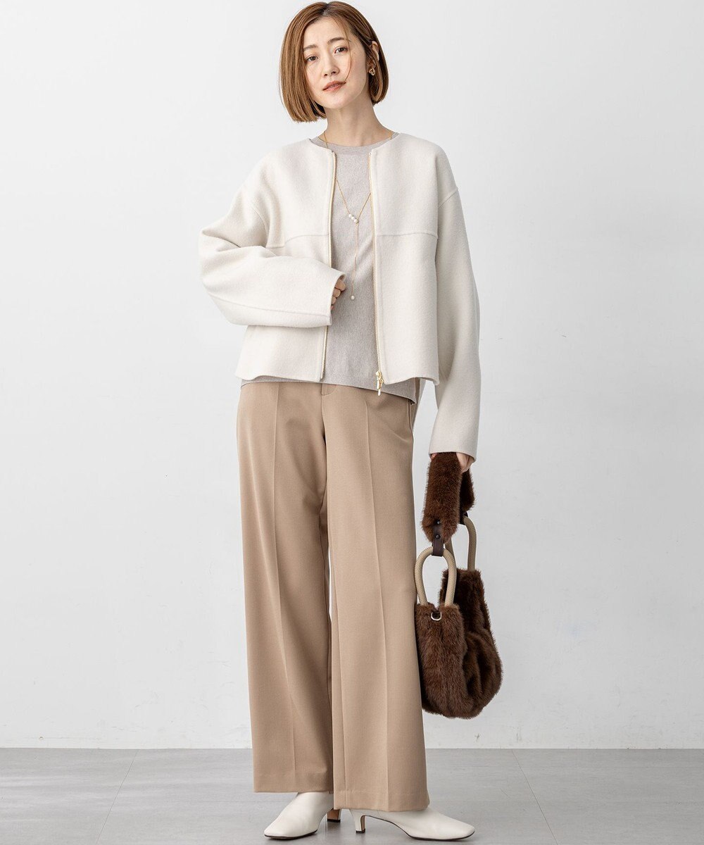 23区 L ウールライトリバー ノーカラー ショートコート 