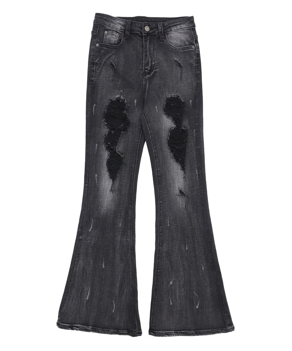 WEGO 【美脚】ダメージフレアデニム 