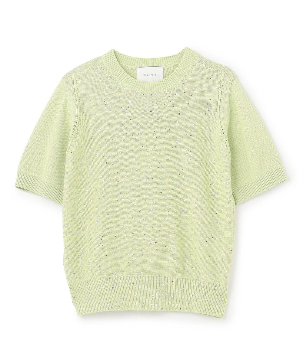 BEIGE， 【洗える】FENNEL / コットンスパンコール半袖ニット 