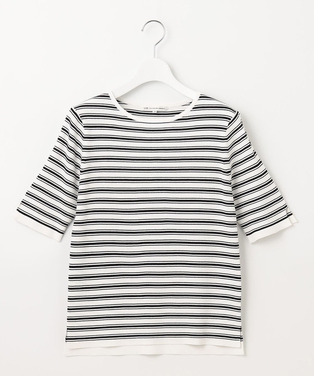 23区 【洗える】レーヨンポリエステルストレッチ 5分袖 ニット 