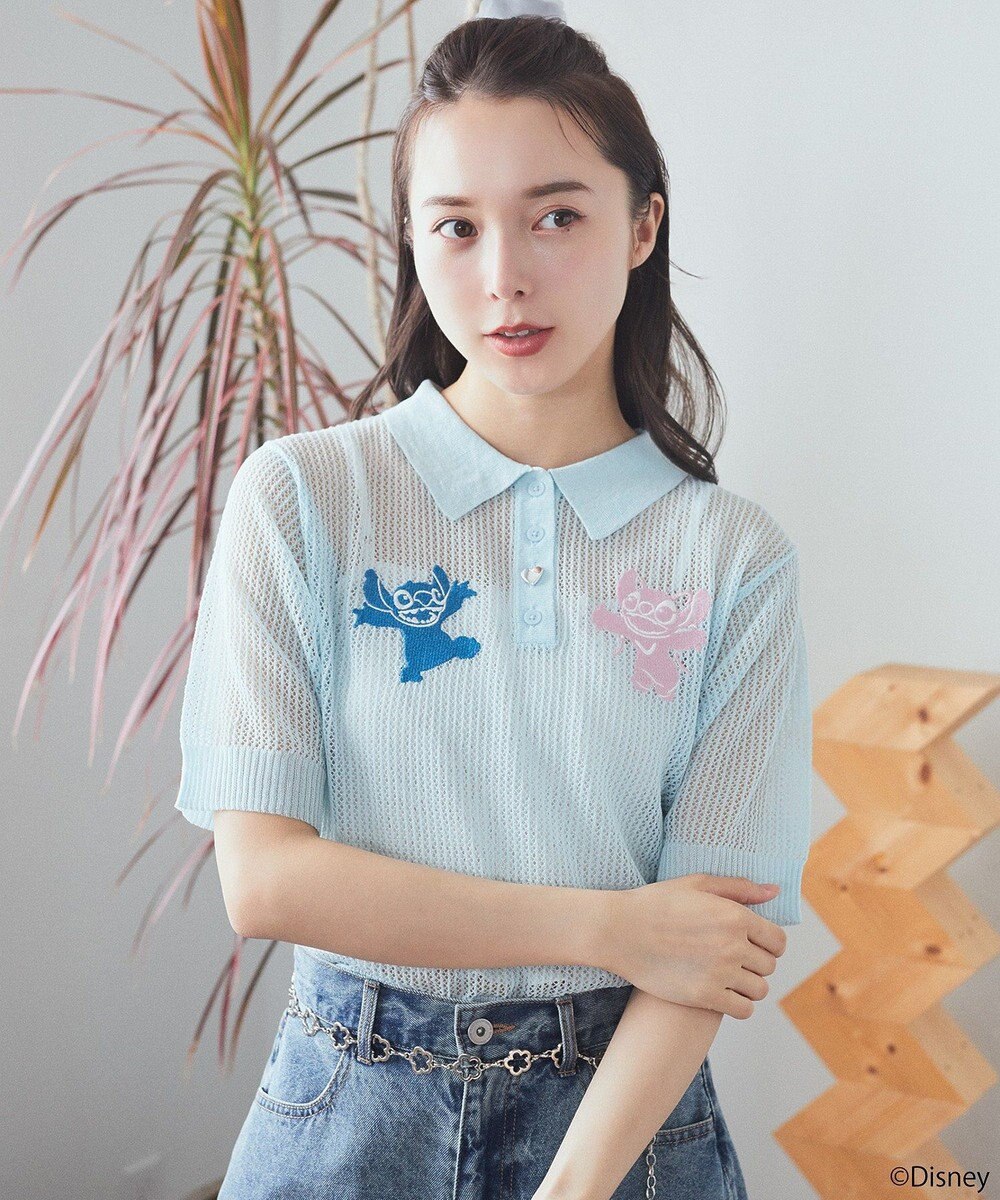 earth music&ecology スティッチ／刺繍ハートボタンニットポロシャツ 