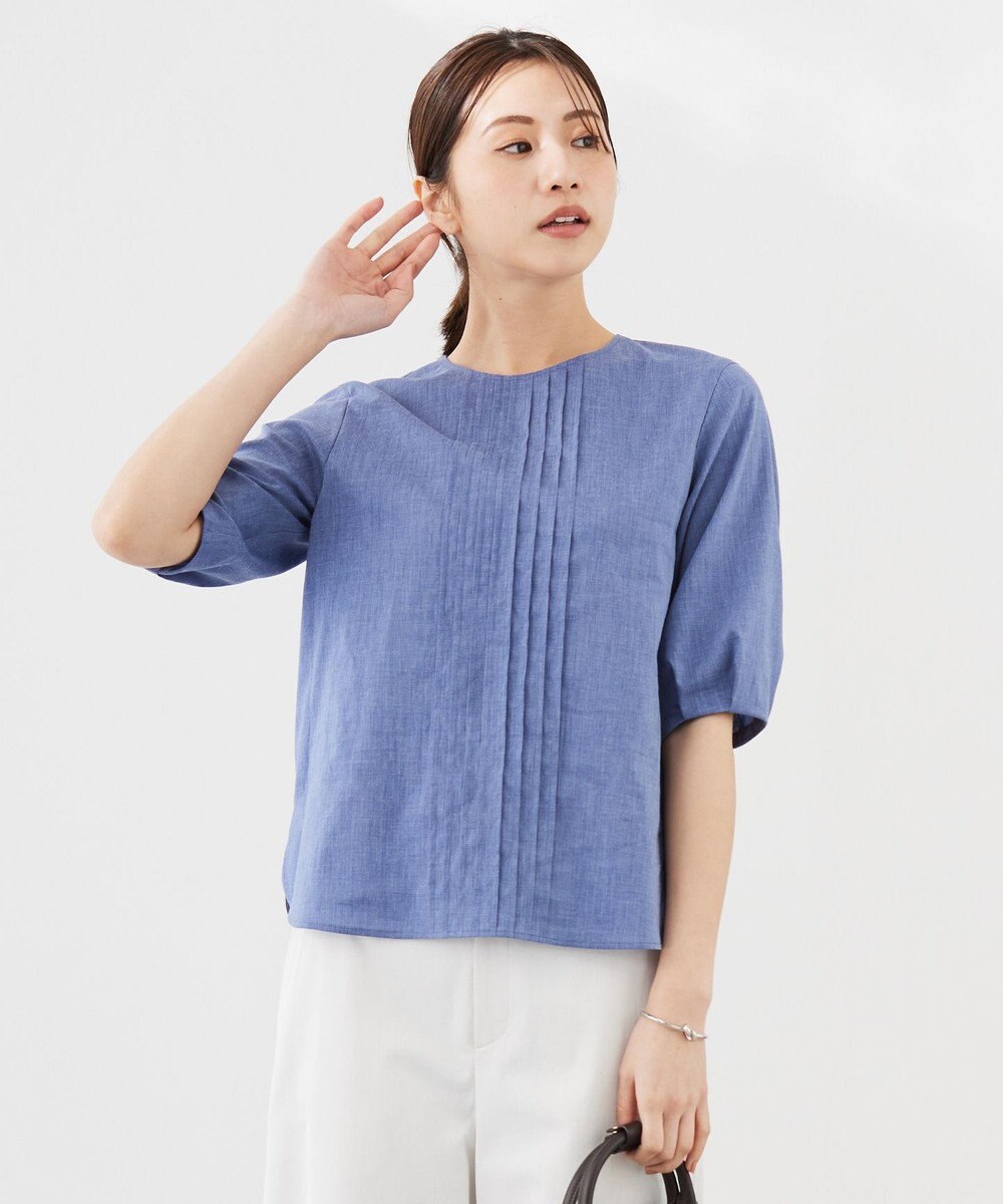 J.PRESS LADIES 【洗える】ラミーポプリン クルーネック ブラウス 