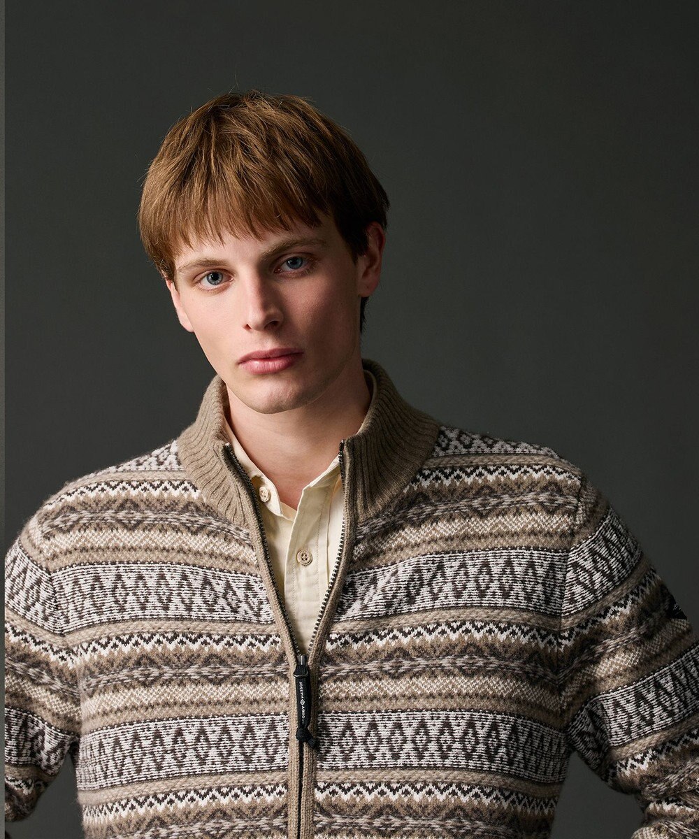 JOSEPH ABBOUD MOUNTAIN 【軽量/ソフト】ラム×モールジャカード ニットブルゾン 