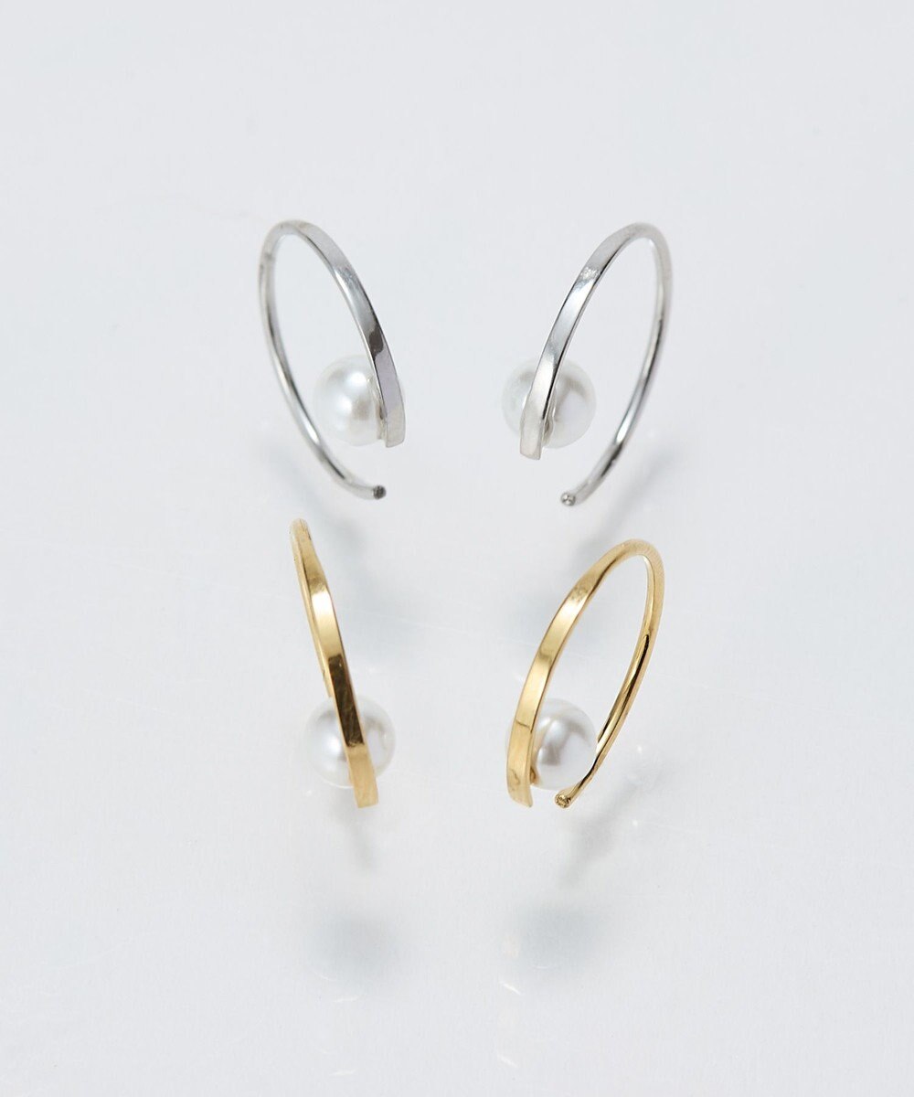 Phoebe 【金属アレルギー対応】カーブラインパールピアス/サージカルステンレス シルバー 