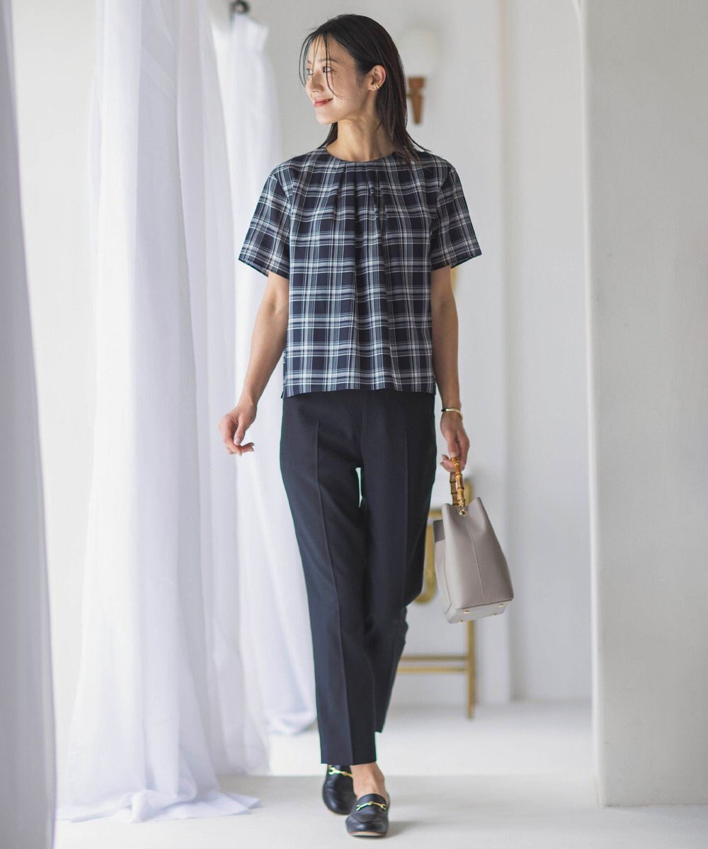 J.PRESS LADIES L シアーストライプ&チェック カットソー 