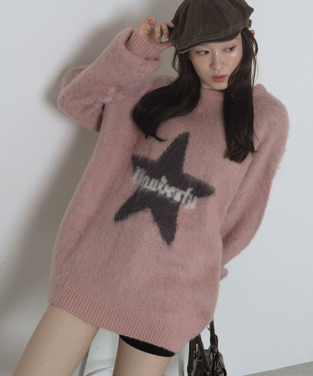 WEGO シャギーグラフィックニットBIGプルオーバー 