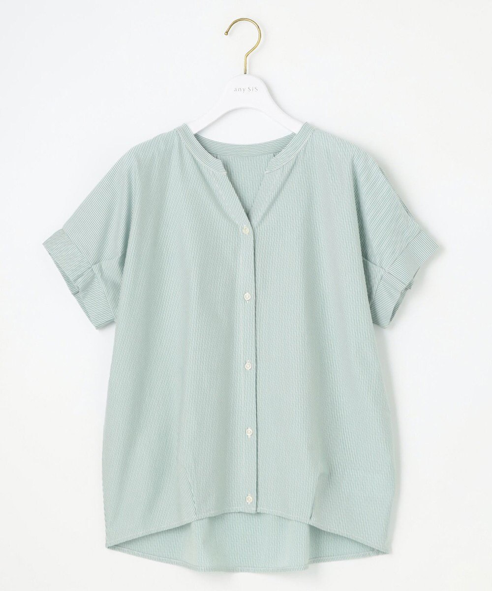 ANY SIS シルケットストライプ スキッパー カットソー 