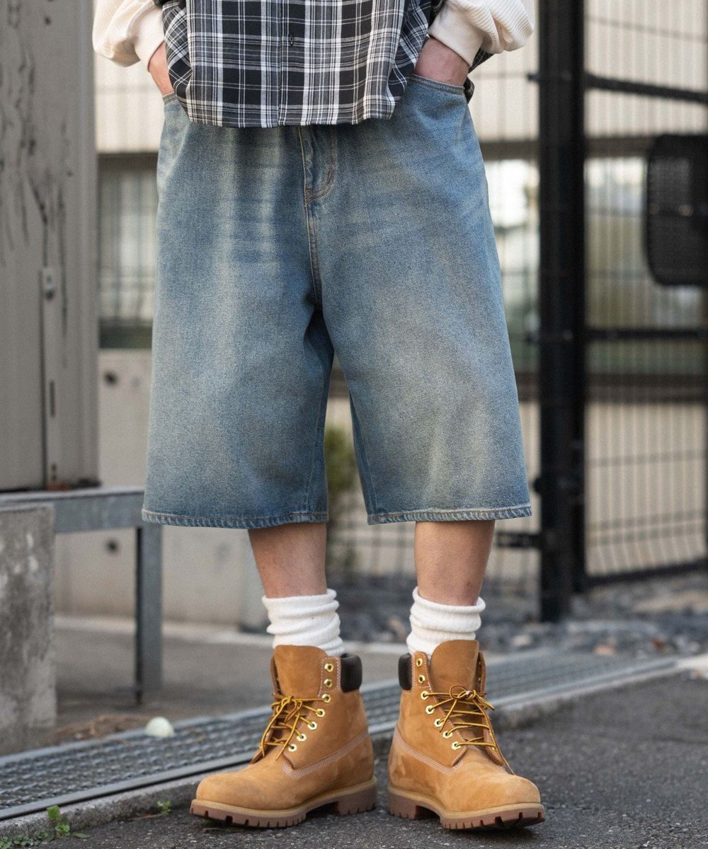 WEGO 【ユニセックス着用ITEM/SMLサイズ展開】スーパーバギーデニムショーツ 