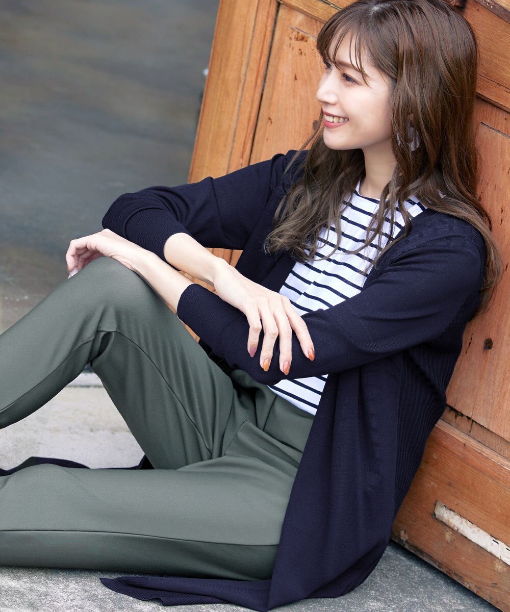 Tiaclasse 【洗える】バックリブプリーツ編みロングカーディガン 