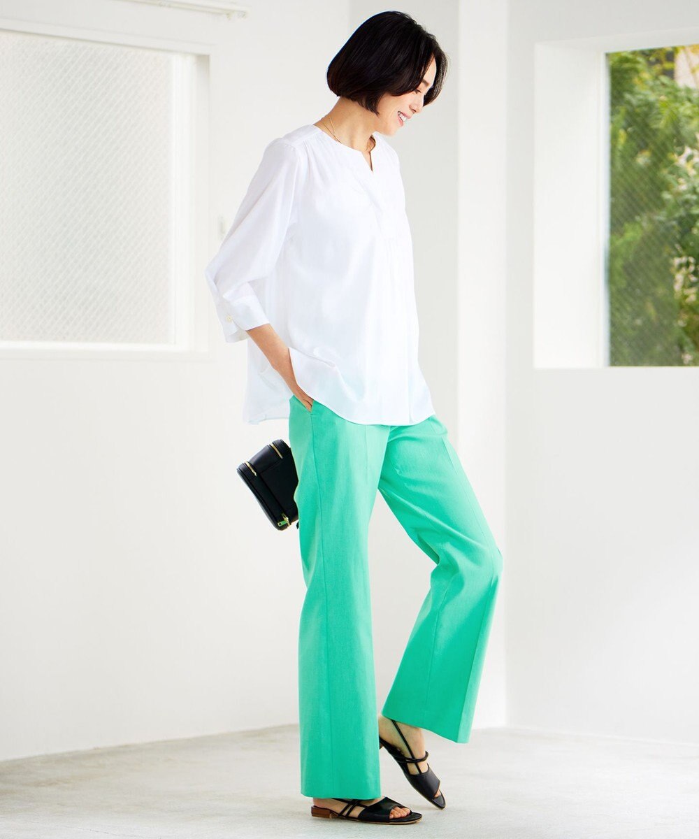 自由区 【接触冷感・UVカット・吸水速乾・洗える】シェルタリングオックスストレート パンツ 