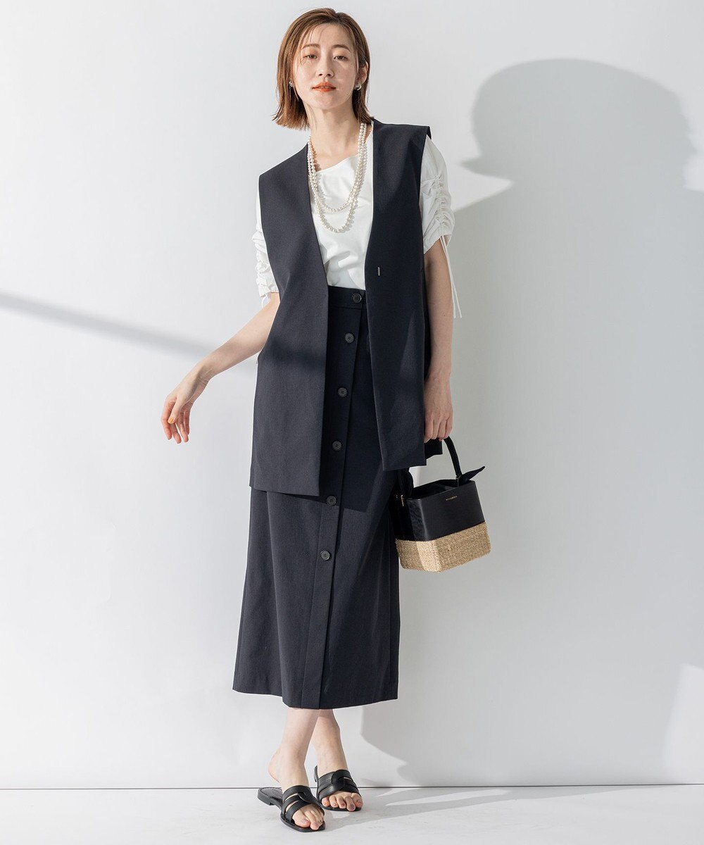 23区 L 【セットアップ対応】オックスストレッチ ノーカラー ジレ 