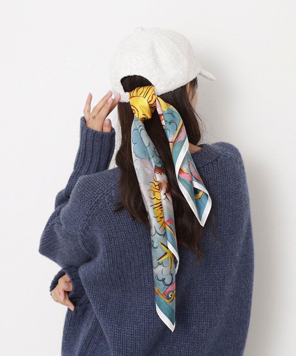 MOONBAT PAUL&JOE ACCESSOIRES(ポール & ジョー) シルクスカーフ 空 オーステルリッツ記念柱 ネコと毛糸 気球 65cm×65cm 手洗いOK 