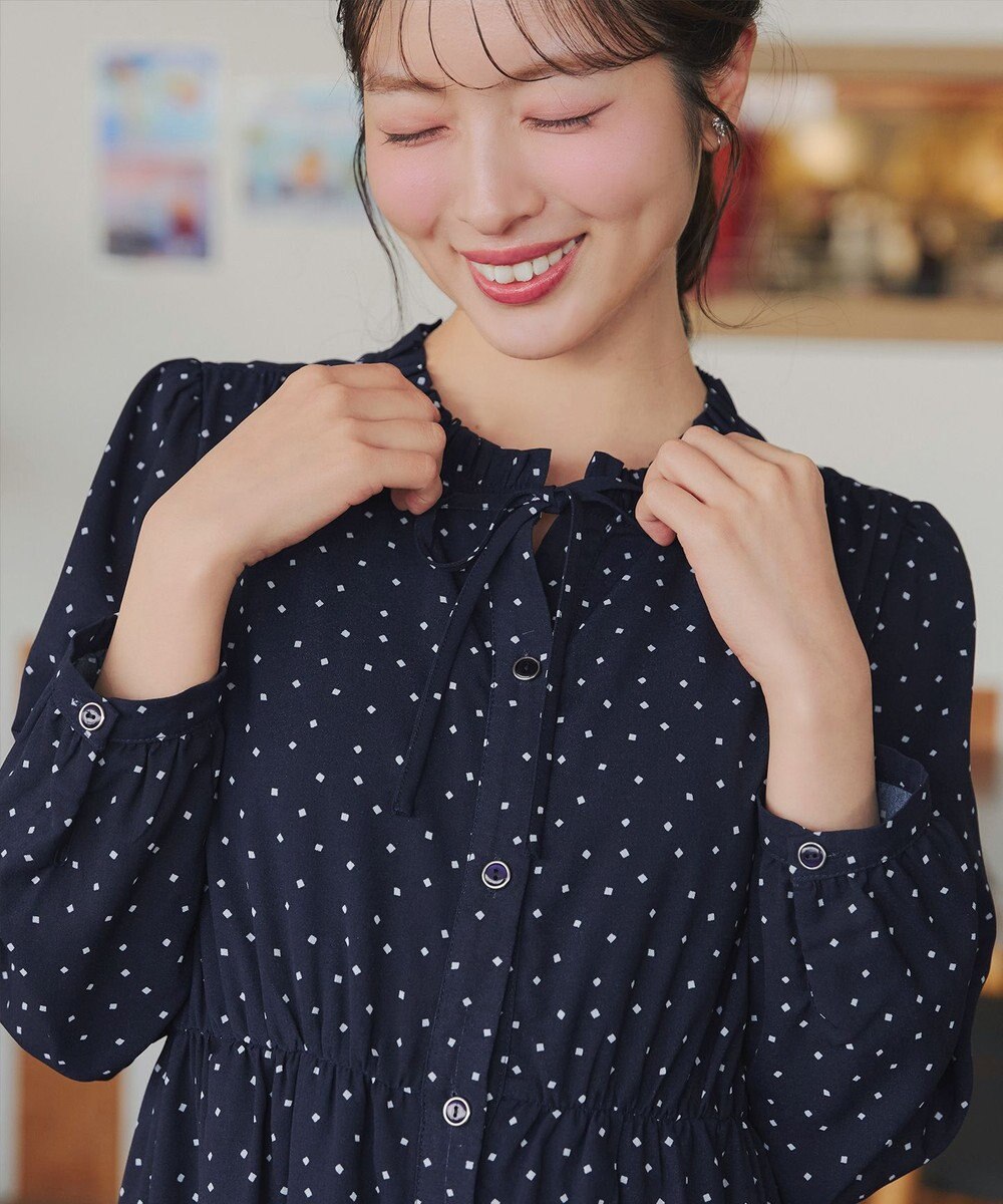 Tiaclasse L 襟フリルリボンワンピース 