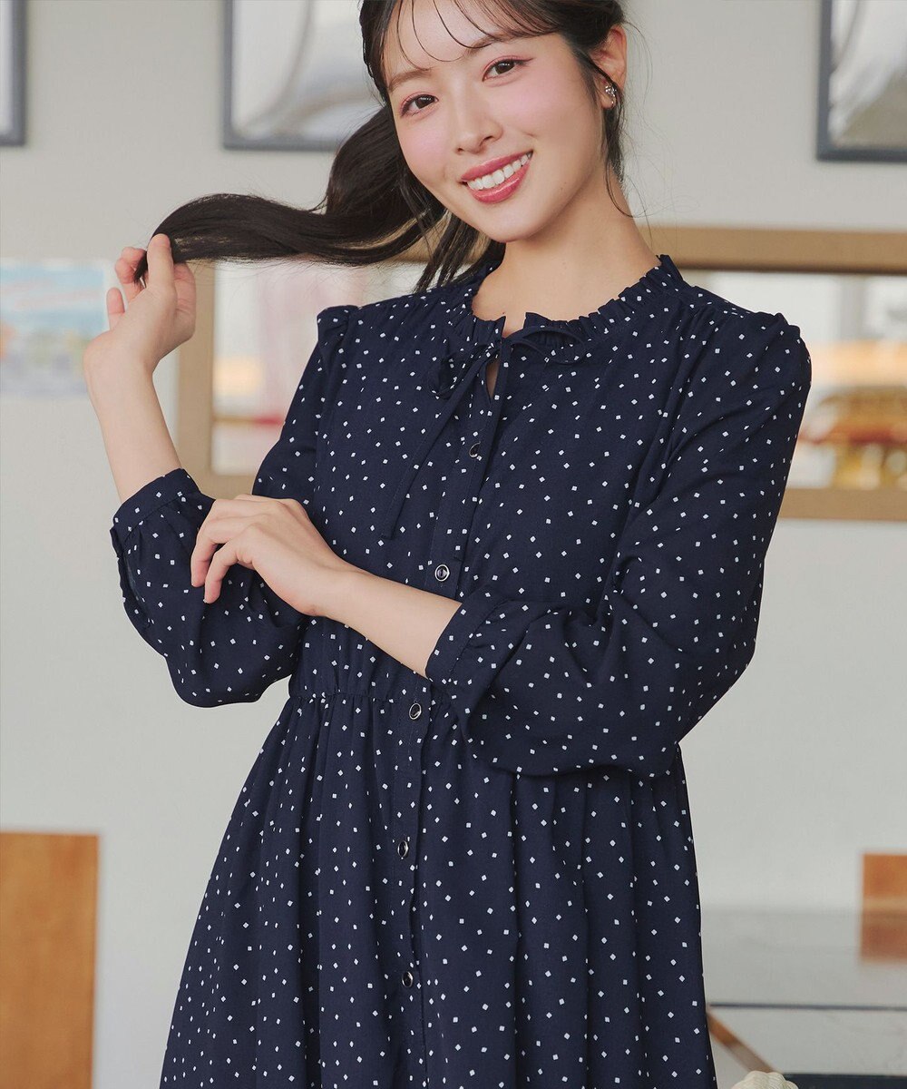 Tiaclasse L 襟フリルリボンワンピース 