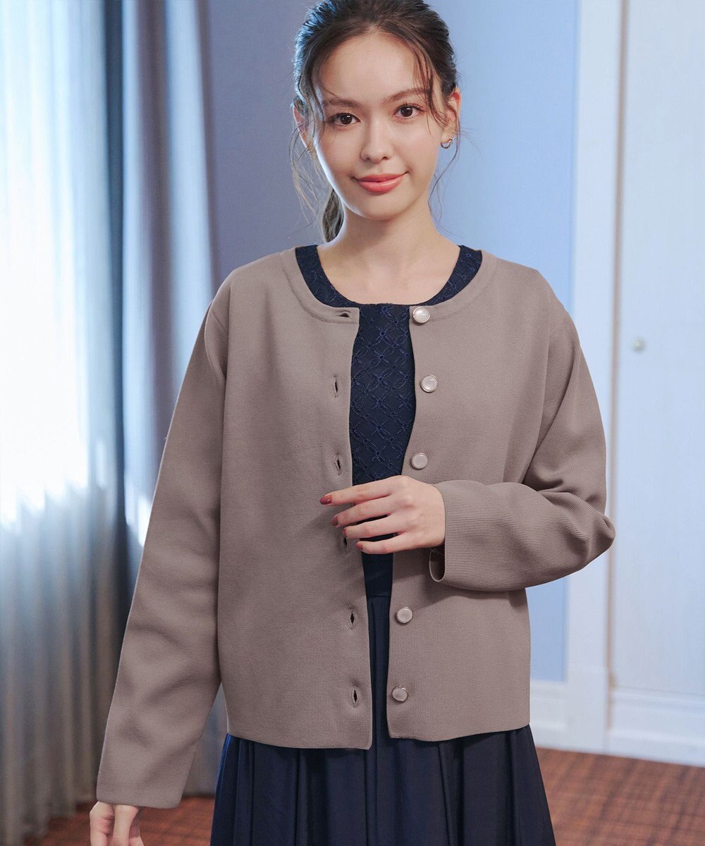 Tiaclasse L 【洗える】スポンジニットパールボタンカーディガン 