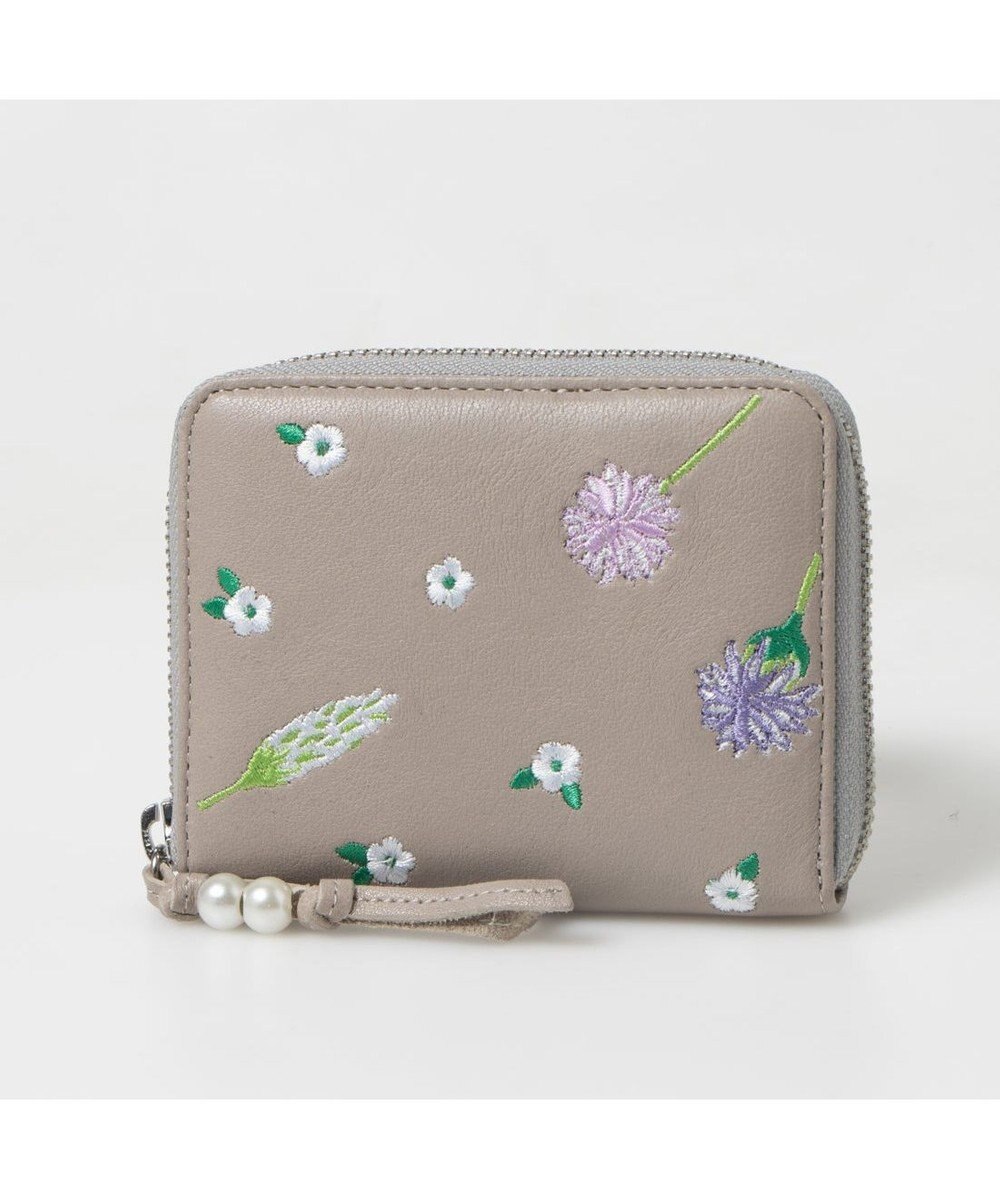 UNBILLION ペルケ perche / ボタニカルフラワー刺繍ラウンドパームフィットウォレット 