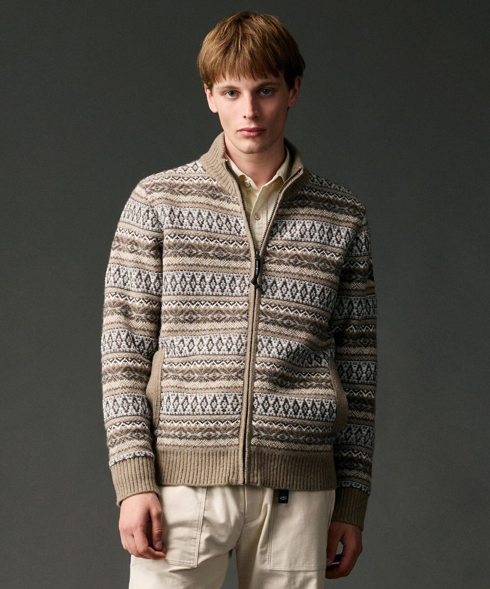 JOSEPH ABBOUD MOUNTAIN 【軽量/ソフト】ラム×モールジャカード ニットブルゾン 