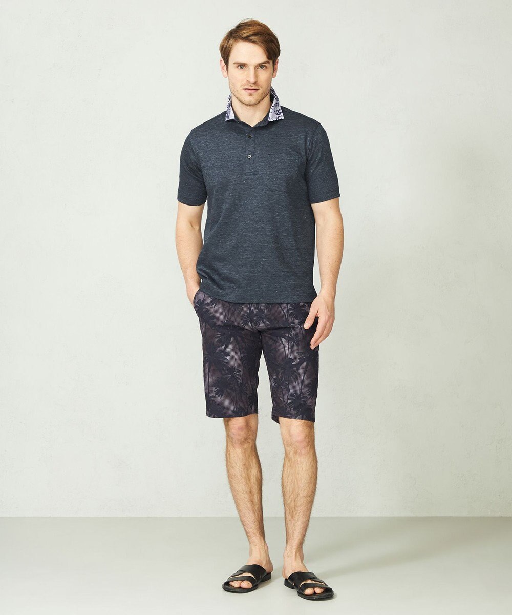 JOSEPH ABBOUD 【吸水速乾】リネンハニカム ポロシャツ(リーフ柄） 