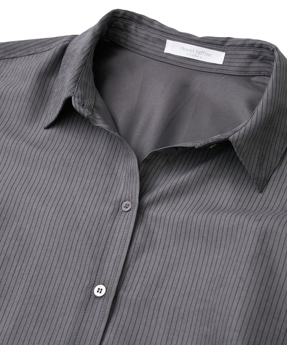 Green Parks シルキータッチストライプシャツ 