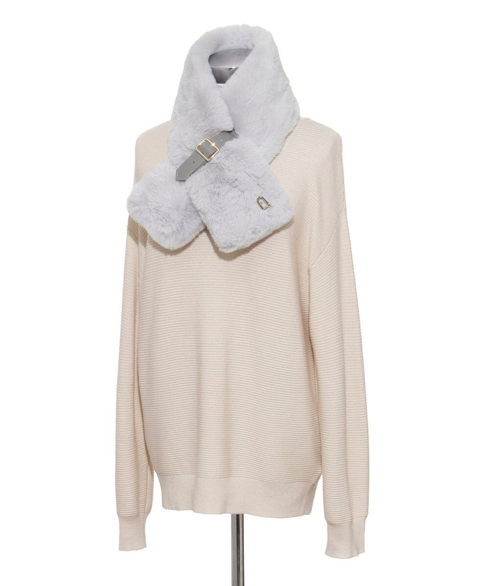 MOONBAT FURLA（フルラ）ベルト差し込みファーティペット アーチロゴ フェイクファー 