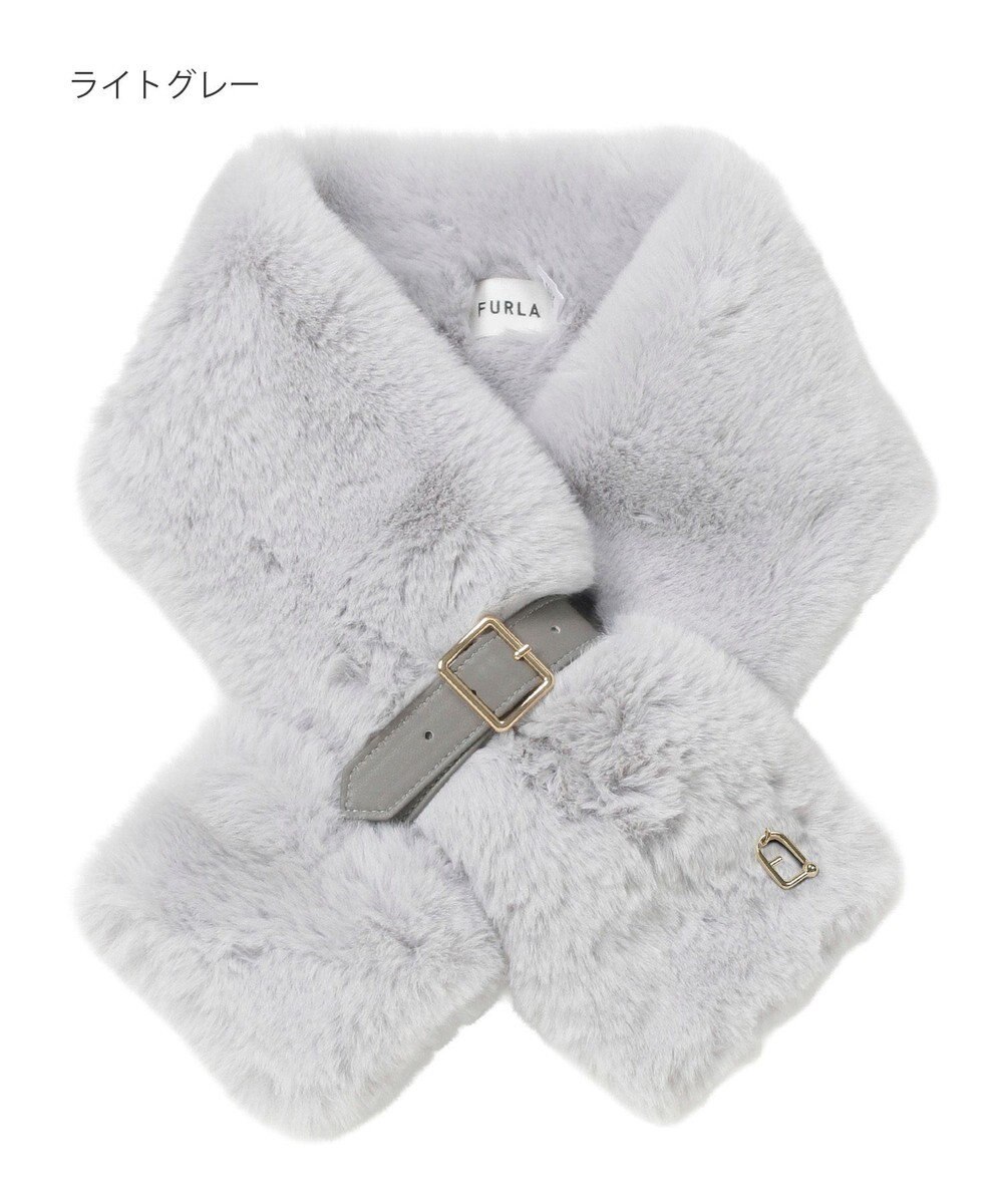 MOONBAT FURLA（フルラ）ベルト差し込みファーティペット アーチロゴ フェイクファー 