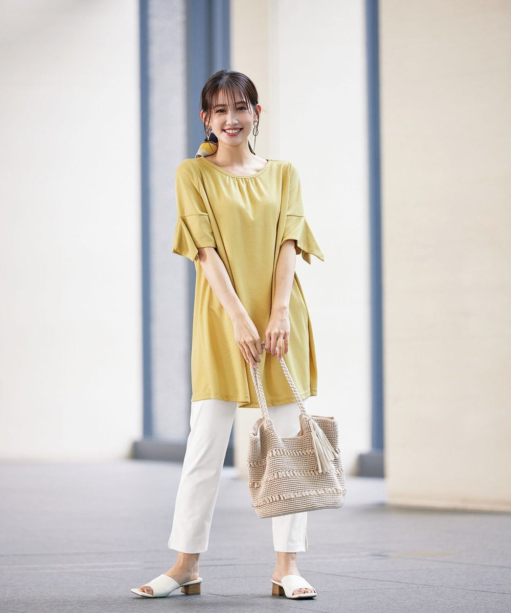 Tiaclasse 【洗える】フレアカフスポンチチュニックブラウス 