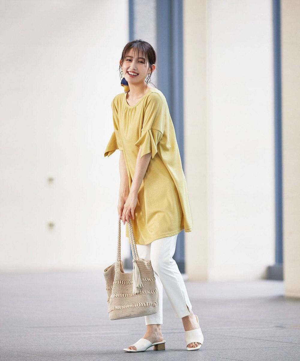 Tiaclasse 【洗える】フレアカフスポンチチュニックブラウス 