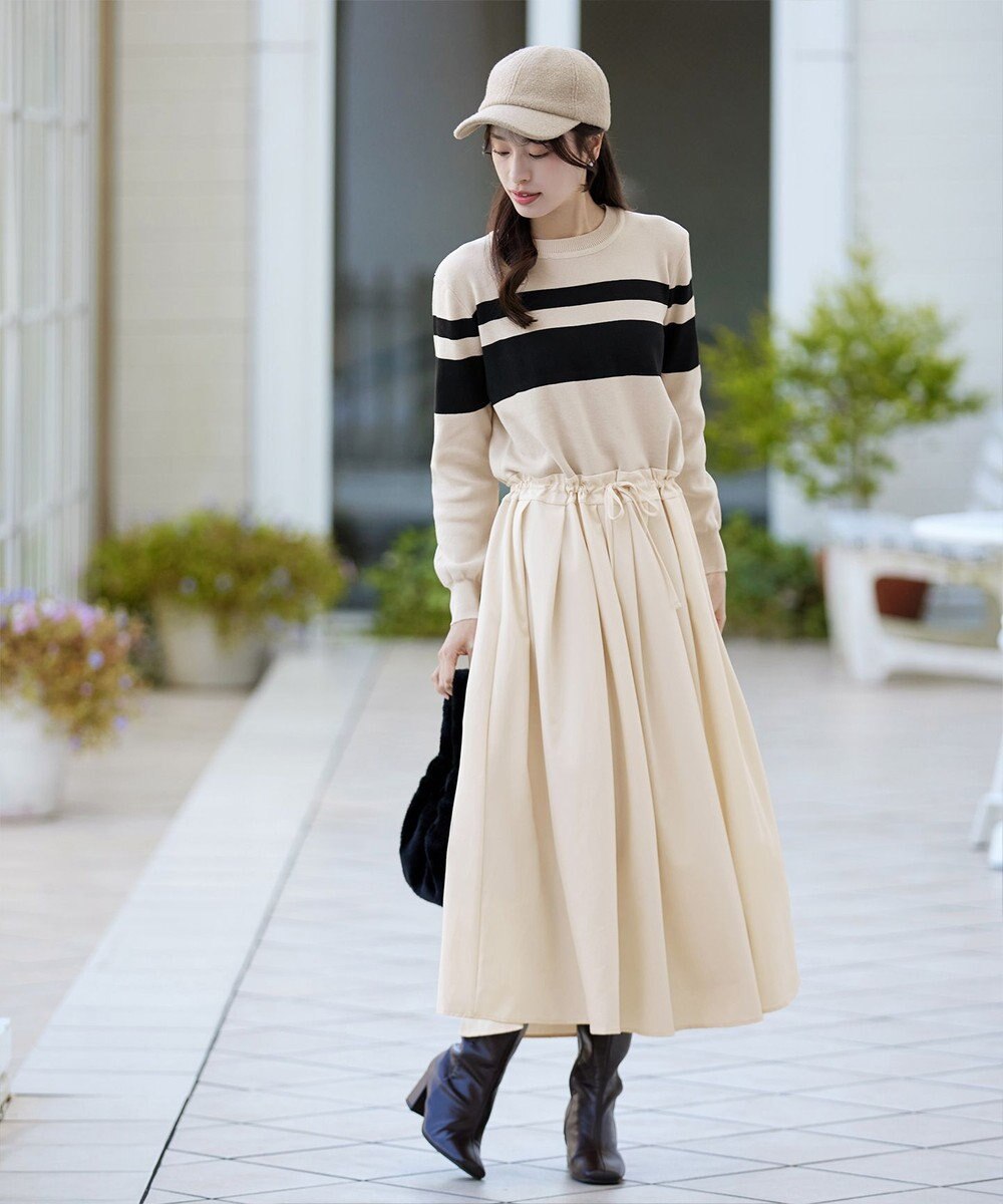 Tiaclasse 【洗える】マルチボーダーニットコンビワンピース 