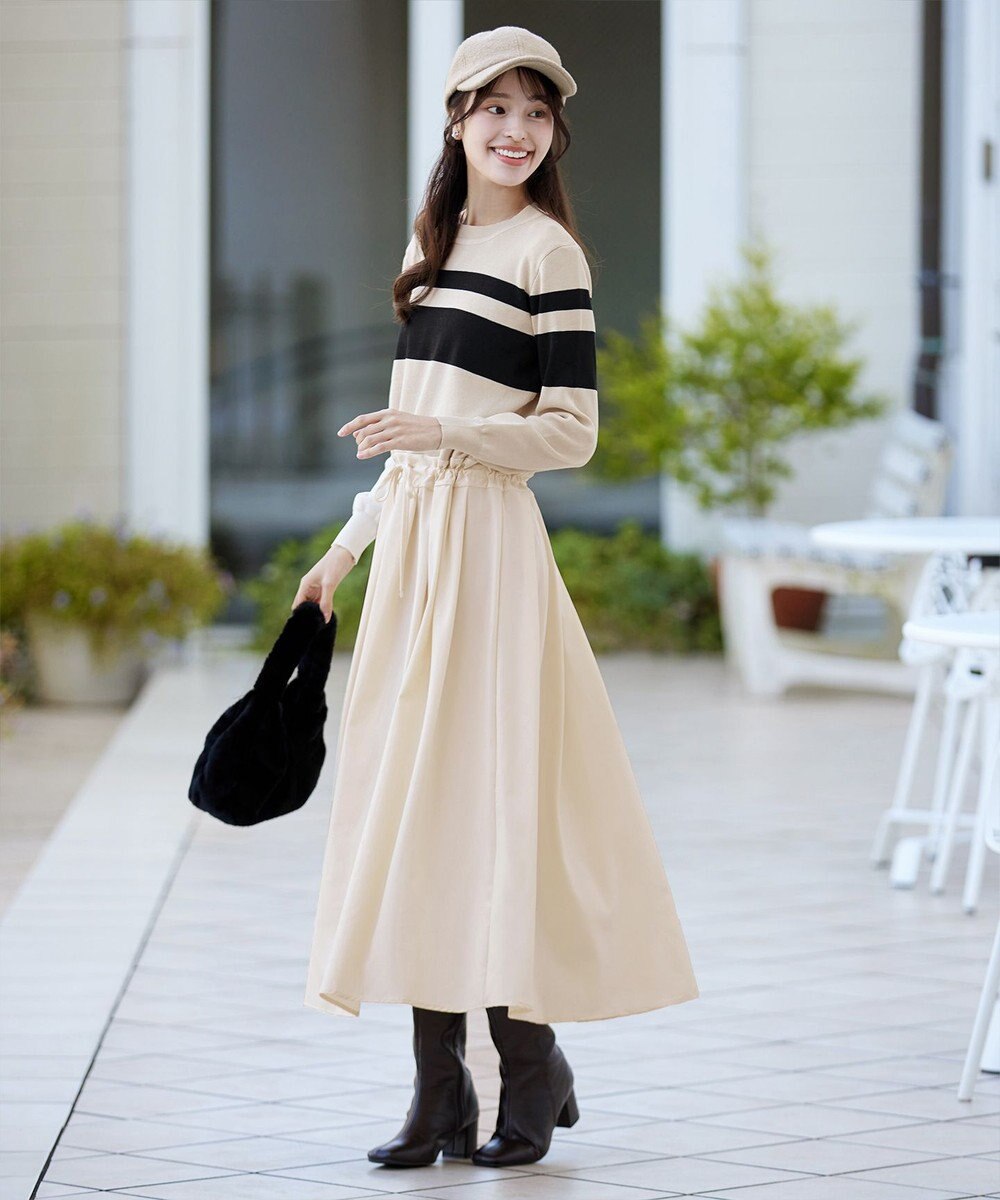 Tiaclasse 【洗える】マルチボーダーニットコンビワンピース 