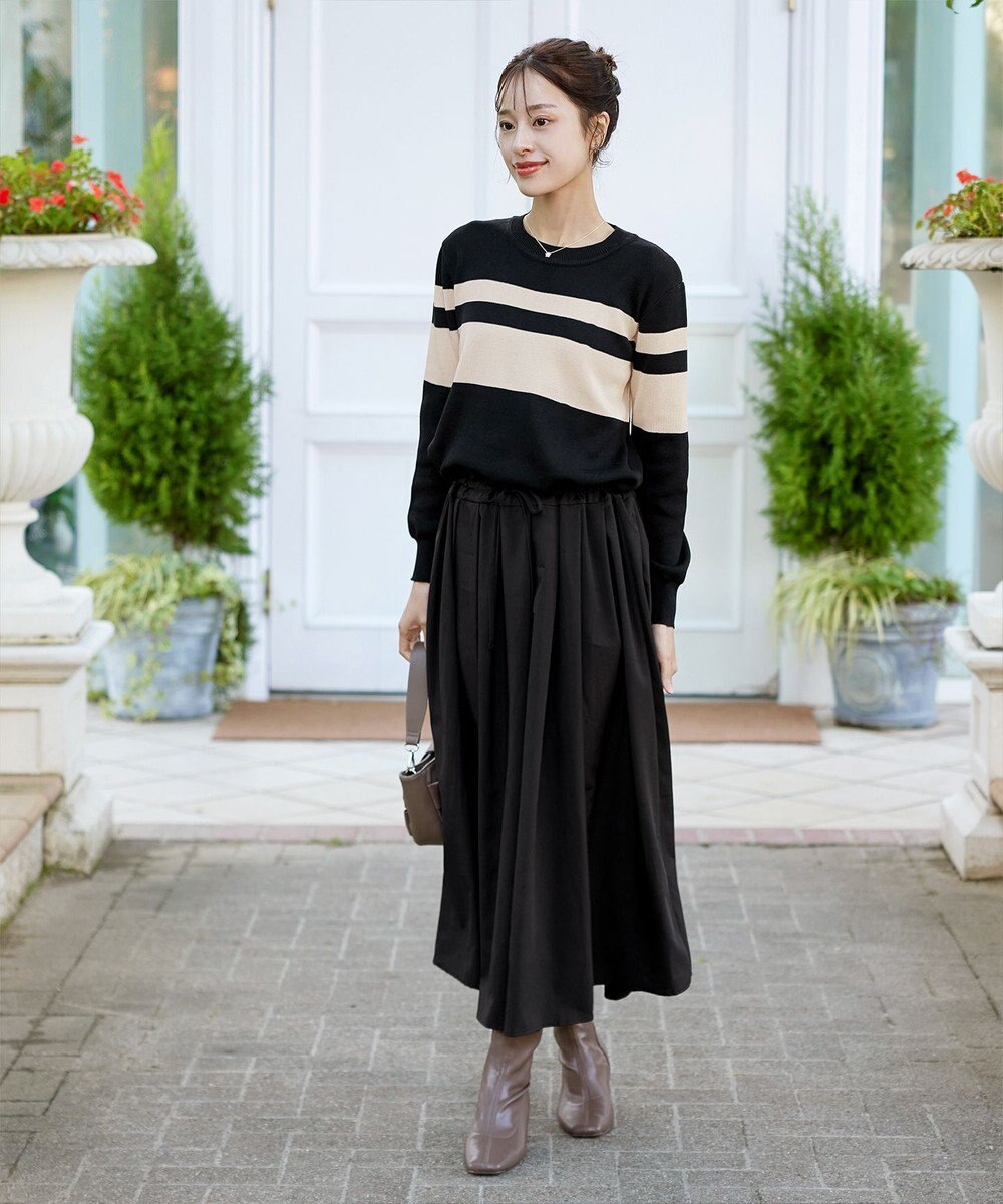 Tiaclasse 【洗える】マルチボーダーニットコンビワンピース 