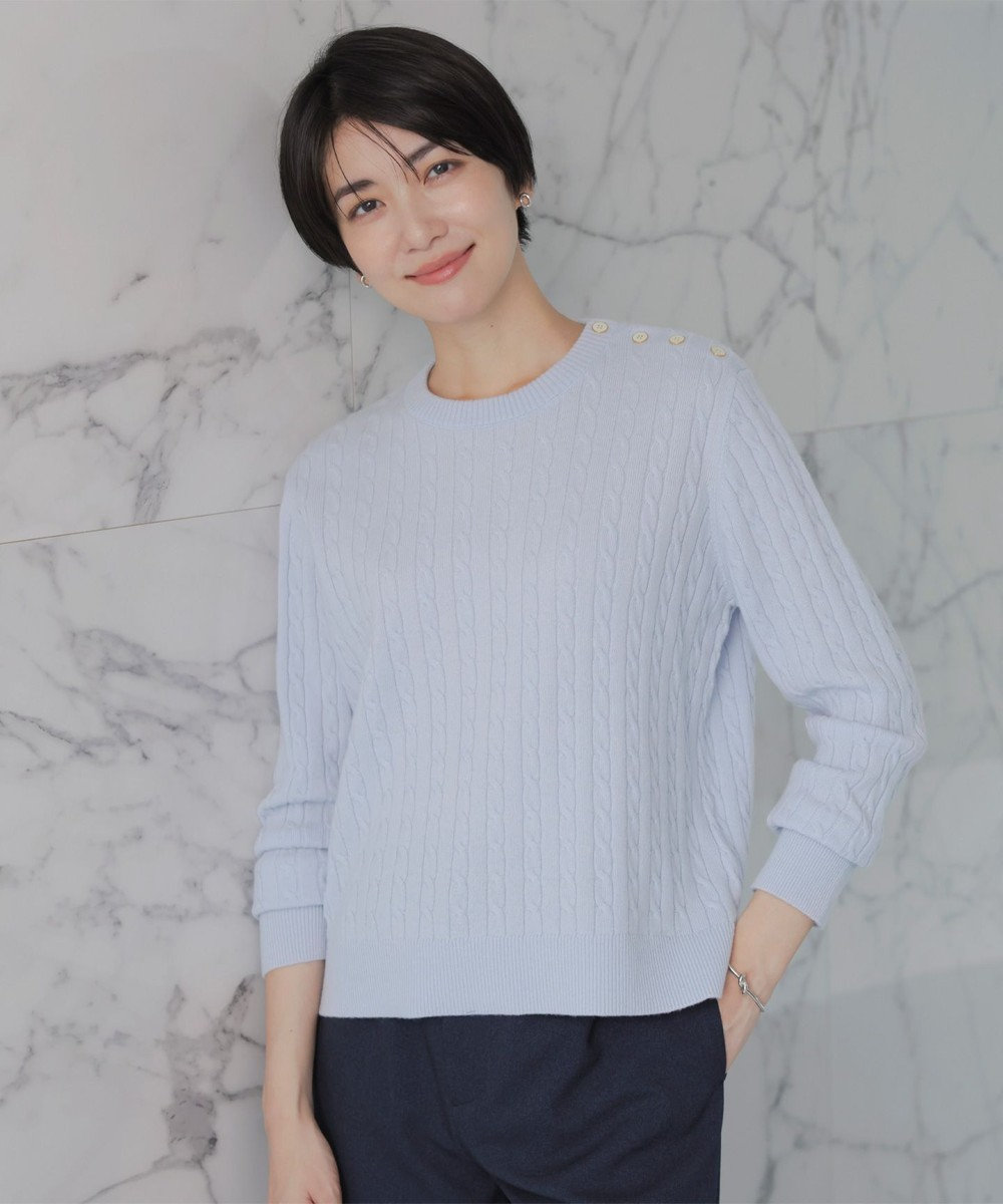 J.PRESS LADIES 【洗える】WOOL BLEND AIR クルーネック ニット ライラックブルー系