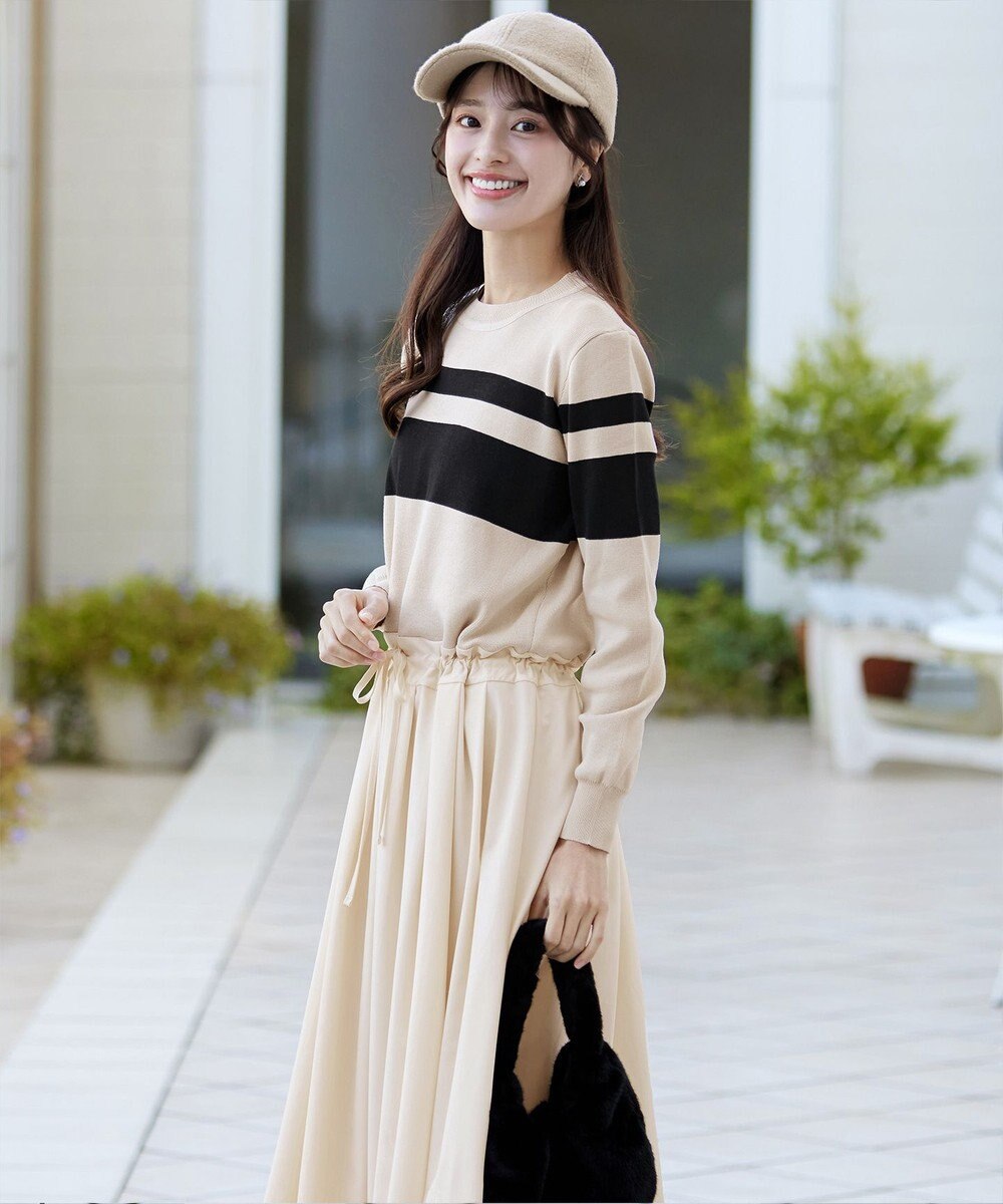 Tiaclasse 【洗える】マルチボーダーニットコンビワンピース 