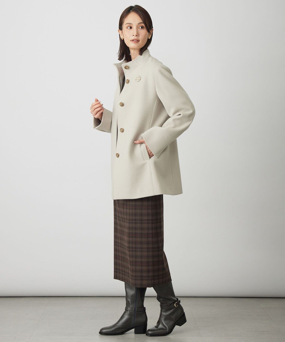 J.PRESS LADIES ショートビーバー ミディ丈 スタンドカラー コート 
