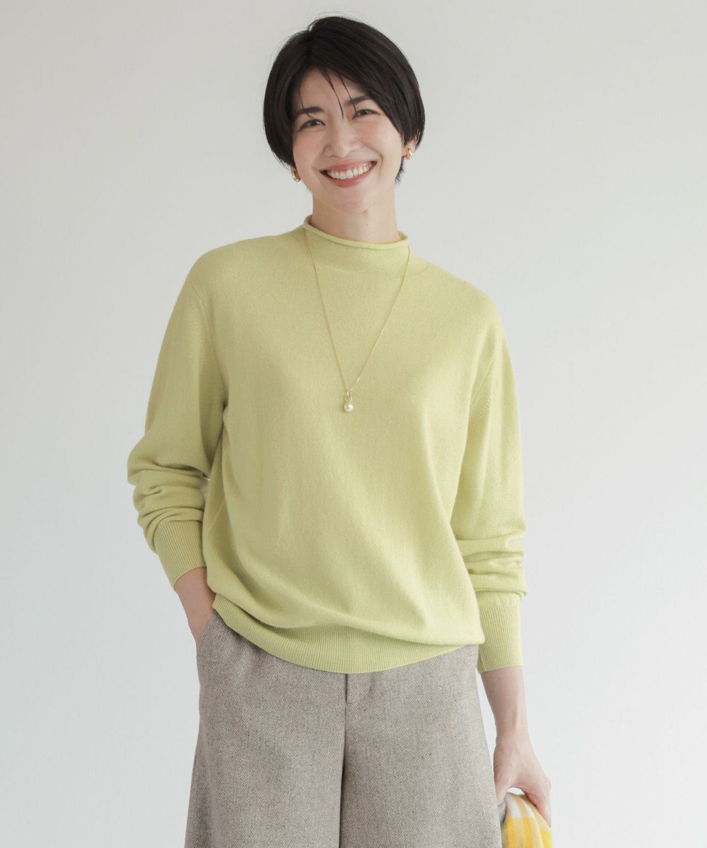 J.PRESS LADIES L 【洗える】CASHMERE BLEND スタンドカラー ニット ピスタチオ系