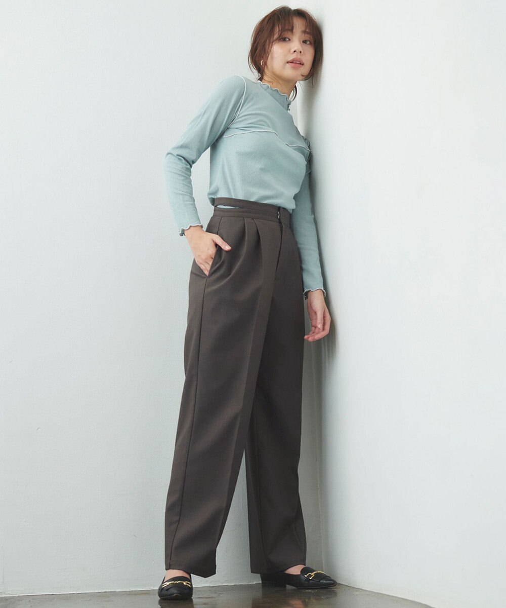 Feroux 【洗える】サイドオープンスラックス パンツ 