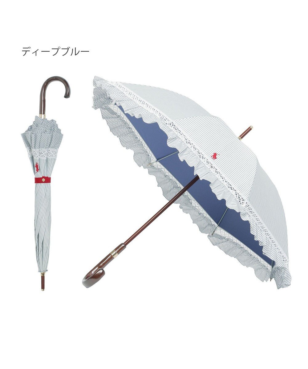 MOONBAT 【遮光/晴雨兼用】POLO RALPH LAUREN （ポロラルフローレン） 長傘 晴雨兼用日傘 ストライプフリル 遮光 遮熱 UV 