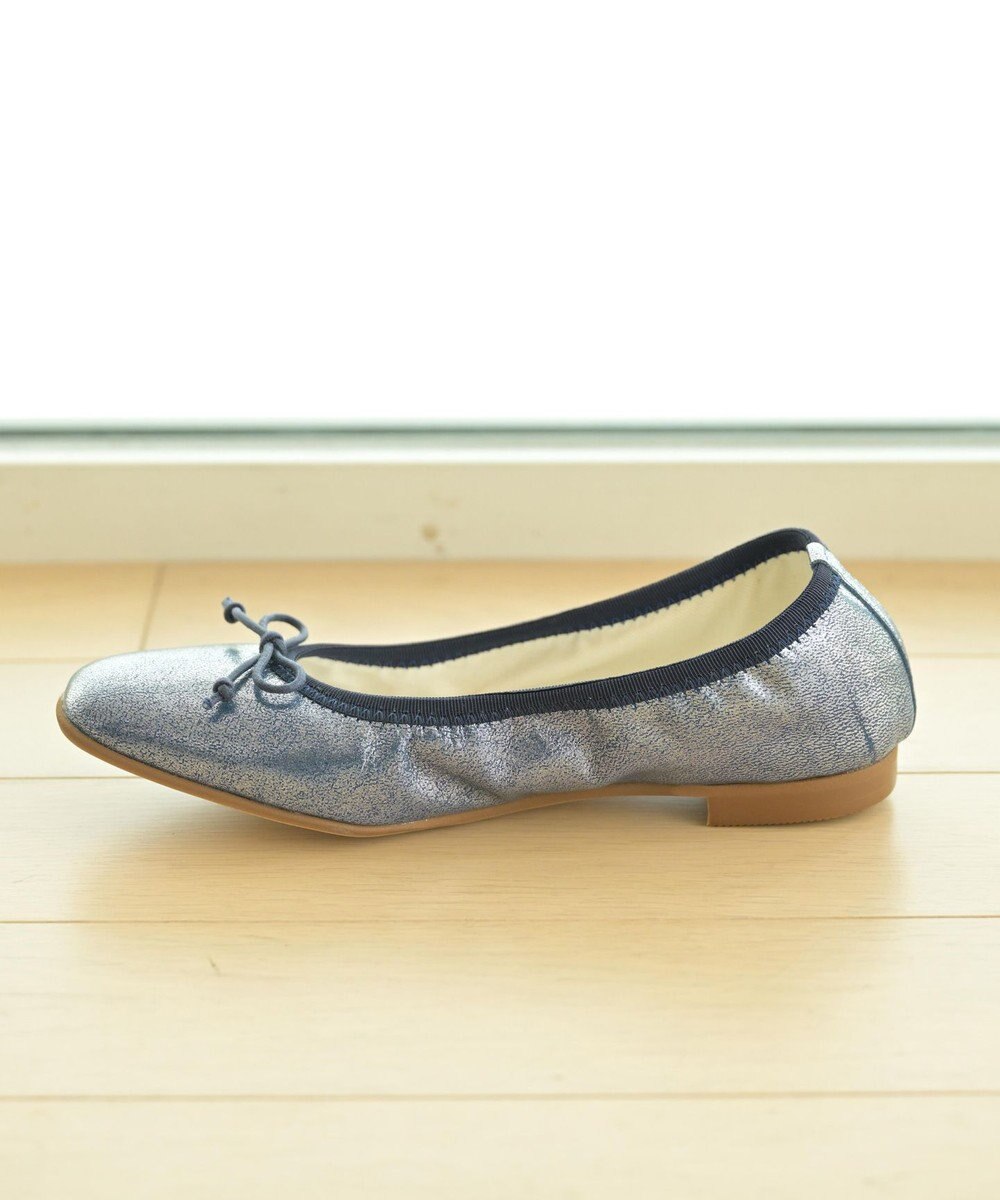 nouvelleRobe Oū 【本革・高反発】Square スクエアトゥ ネイビーメタリックバレエシューズ 