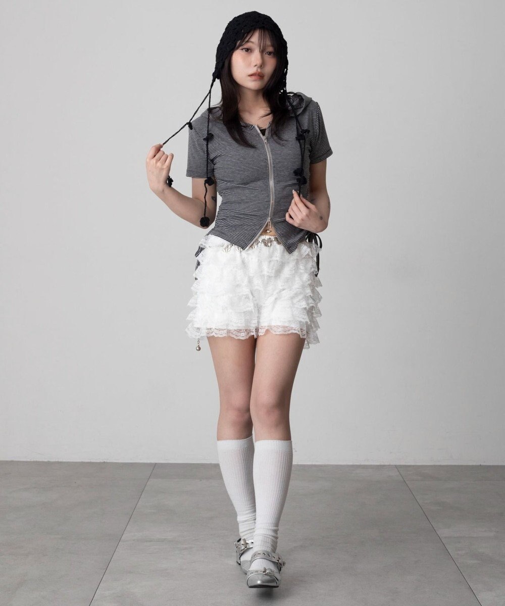 WEGO 半袖ドロストWジップパーカー 