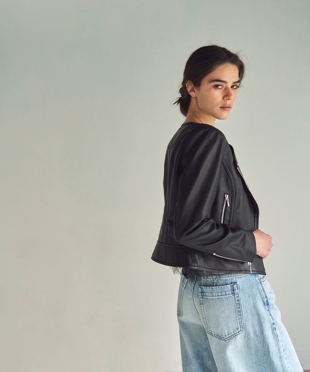 GRACE CONTINENTAL ノーカラーレザーライダースジャケット 