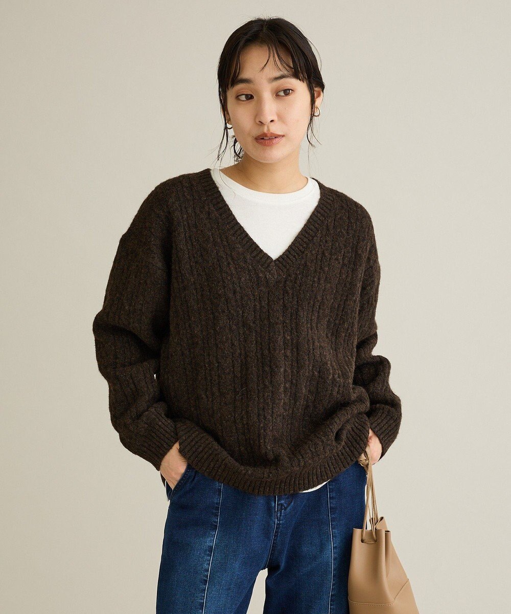 CRAFT STANDARD BOUTIQUE 起毛ケーブルVニットネックニットプルオーバー 