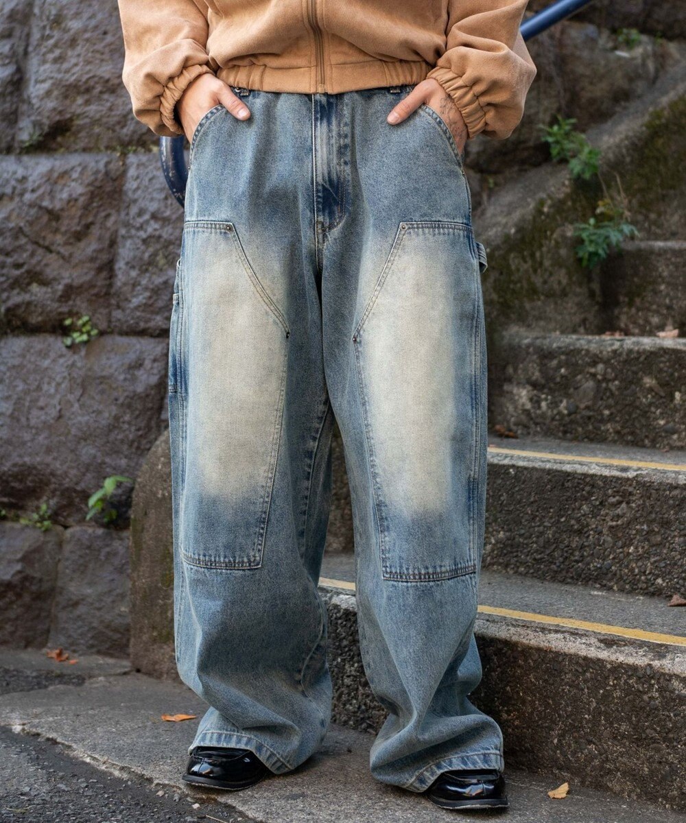 WEGO ワーカーズダブルニーデニムパンツ 