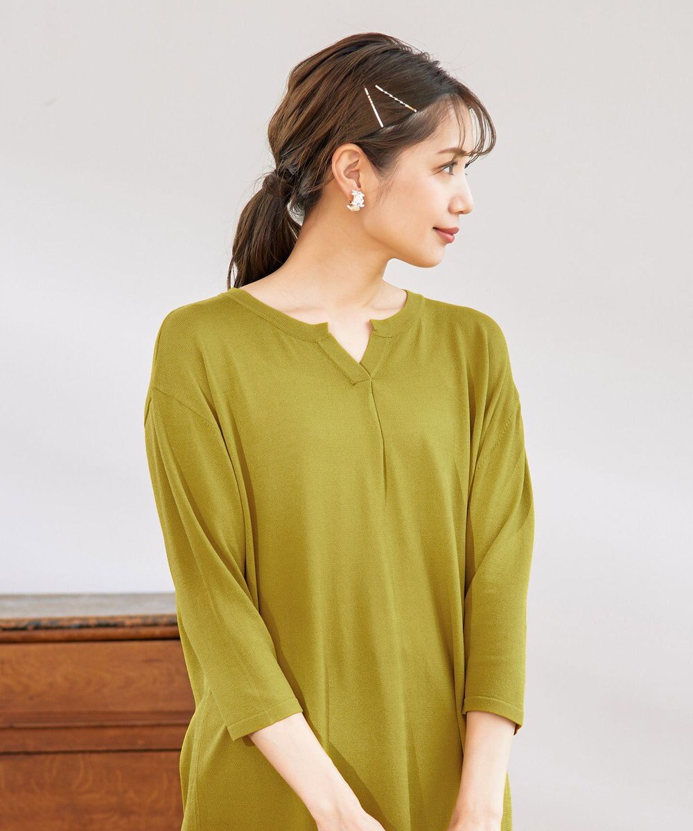 Tiaclasse 【洗える】キーネックニットチュニック 