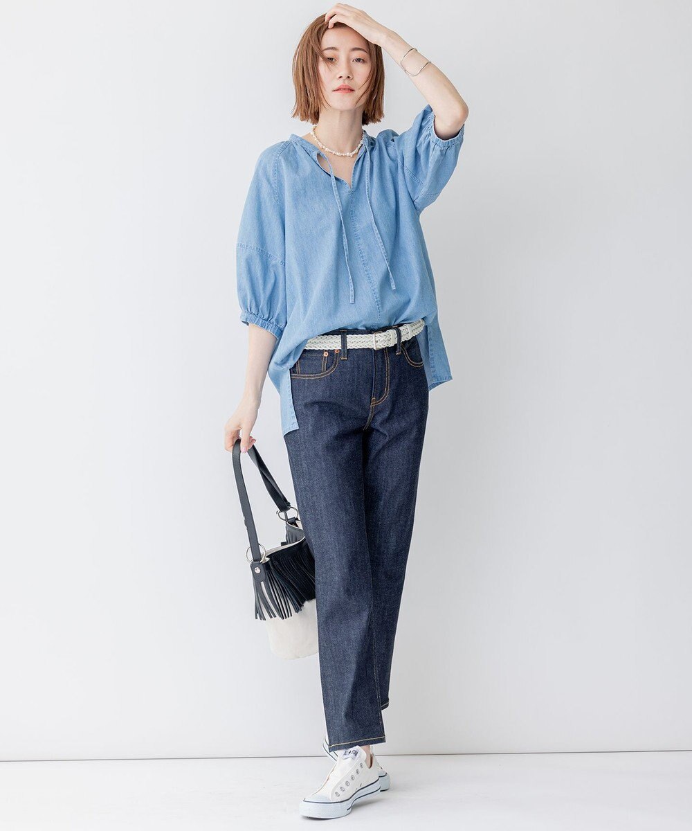 23区 【洗える】ライトダンガリー サマー スキッパーブラウス 