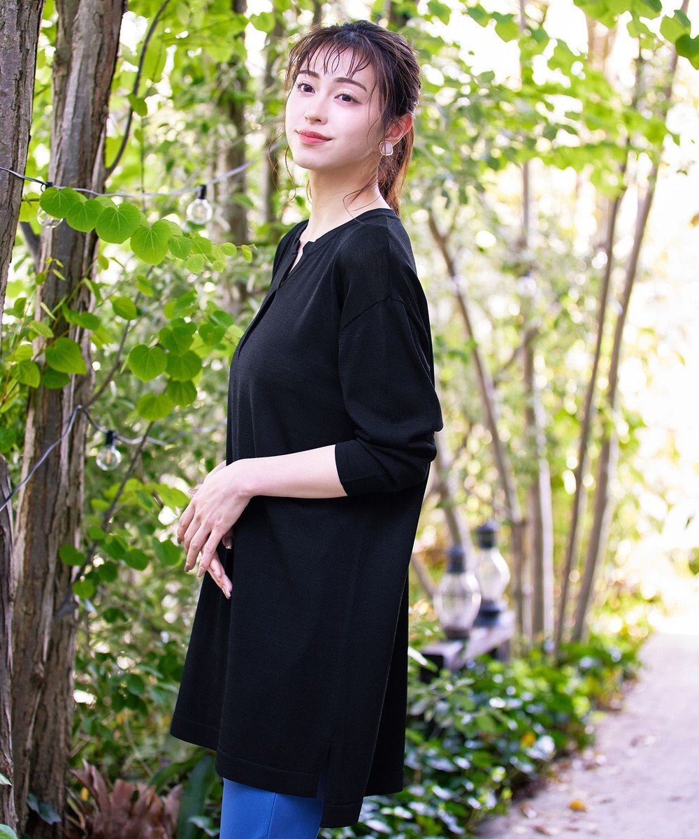 Tiaclasse 【洗える】キーネックニットチュニック 
